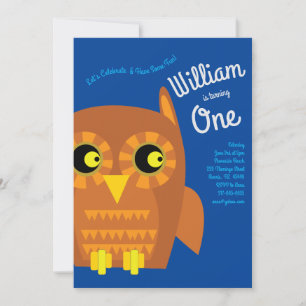 Cute Owl Bird Kids 1st Birthday Party Invitation