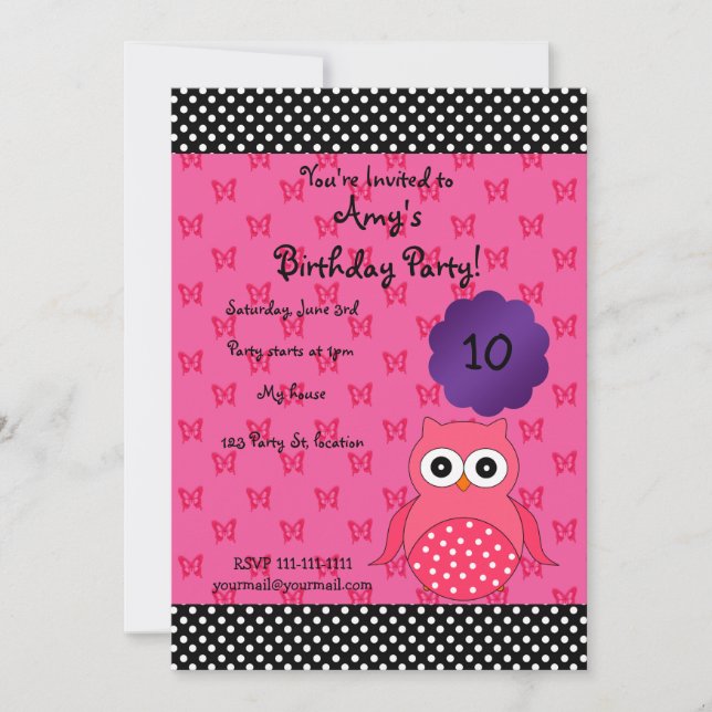 Cute owl birthday invitation (Front)
