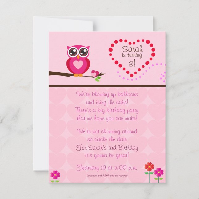 Cute Owl Birthday Invitation (Front)
