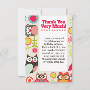 Cute Owl Birthday Thank you card