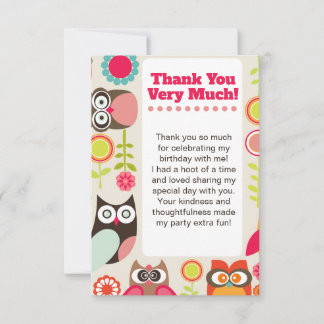 Cute Owl Birthday Thank you card