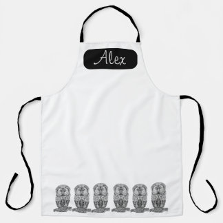 Cute owl black and white personalised name apron