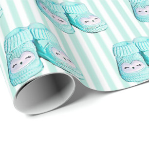 Cute Owl Blue Baby Booties Baby Shower Gift Wrap