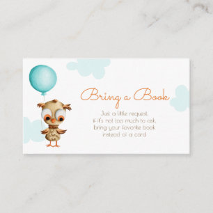 Cute Owl Blue Baby Shower Bring a Book Enclosure Card
