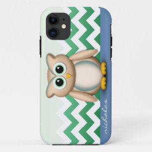 Cute Owl - Blue & Green Chevron iPhone 5 Case