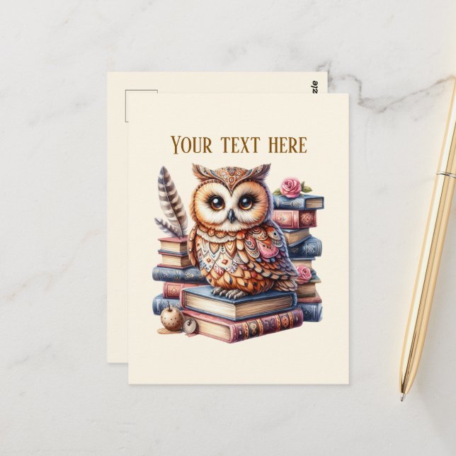 Cute owl book lovers  postcard (Front/Back In Situ)