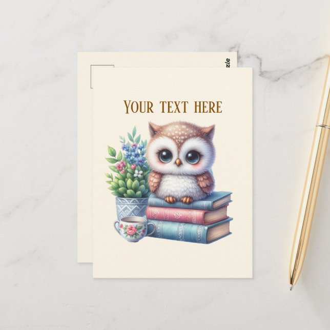 Cute owl book lovers postcard (Front/Back In Situ)