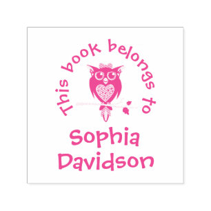 Cute owl book name kids library stamp