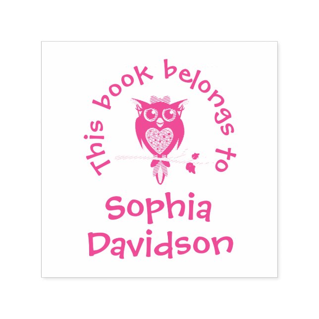 Cute owl book name kids library stamp (Design)