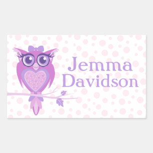 Cute Owl book plate name purple id label sticker