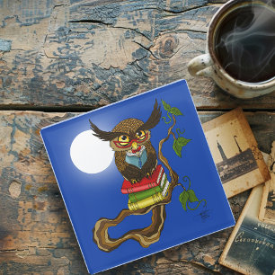 Cute Owl Books Glass Coaster