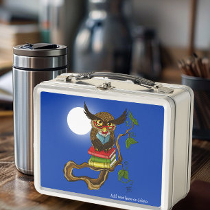 Cute Owl Books Metal Lunch Box