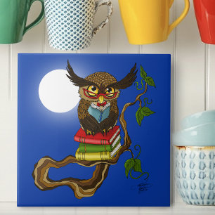 Cute Owl Books Tile