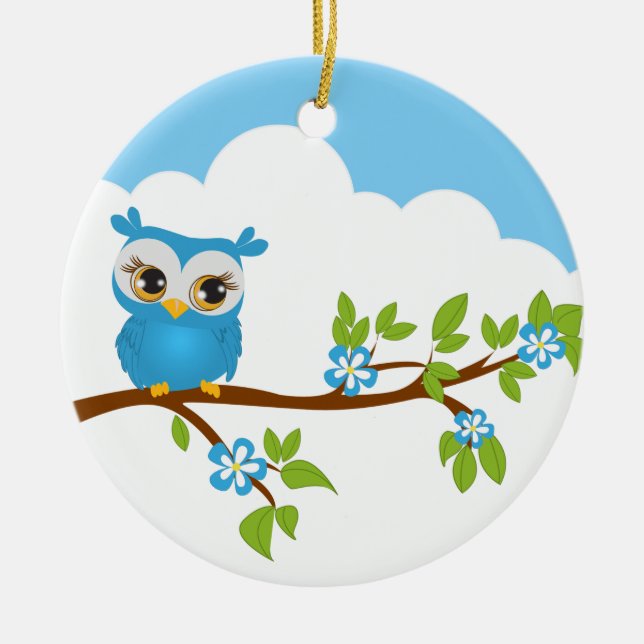Cute Owl Boy on a Branch Ornament (Front)