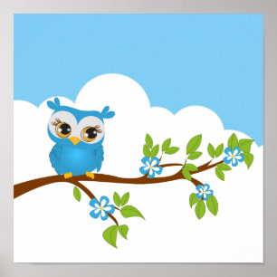 Cute Owl Boy on a Branch Poster