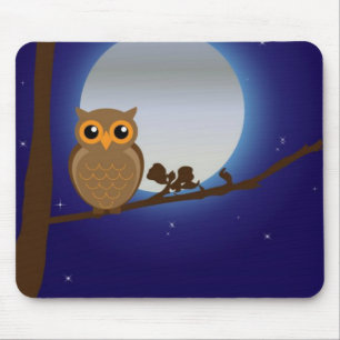 Cute Owl By The Moonlight Mouse Mat