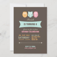 Cute Owl Cartoon Birthday Invitation for Kids