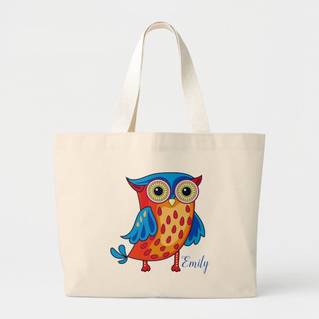 Cute owl cartoon illustration large tote bag (Front)