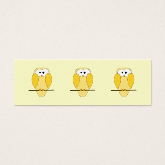 Cute Owl Cartoon. Yellow. Mini Business Card