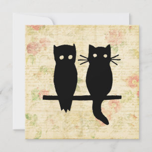 Cute Owl & Cat Holiday Card