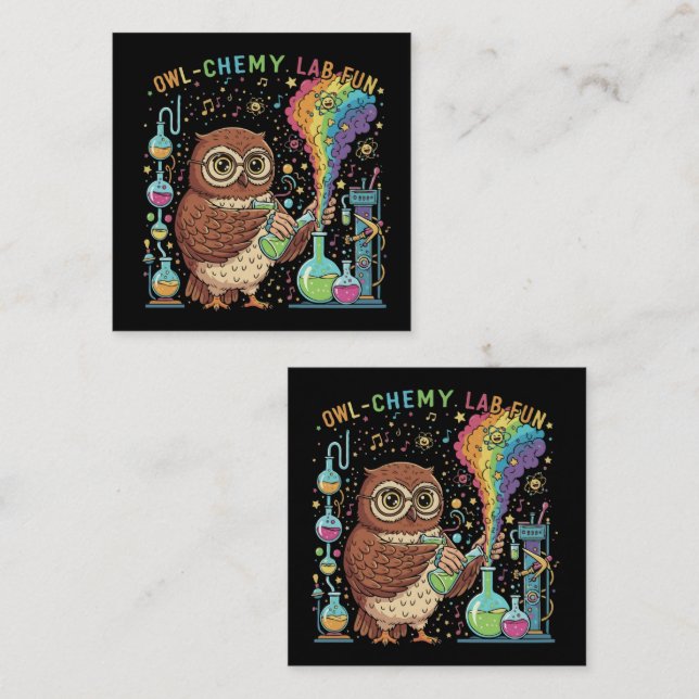  Cute Owl-chemy Lab Fun | Nerdy Scientist Chemist Square Business Card (Front/Back)