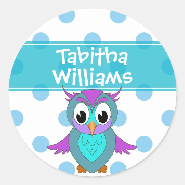 Cute Owl Children's Personalised Classic Round Sticker (Front)