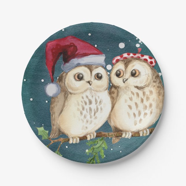 Cute Owl Christmas Paper Plates Tableware (Front)