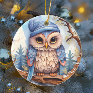 Cute Owl Christmas Personalised  Ceramic Tree Decoration
