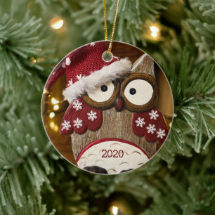 Cute Owl Christmas Wood Ceramic Tree Decoration