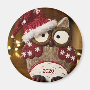 Cute Owl Christmas Wood Magnet