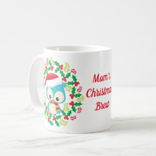 Cute Owl Christmas Wreath Personalised Coffee Mug