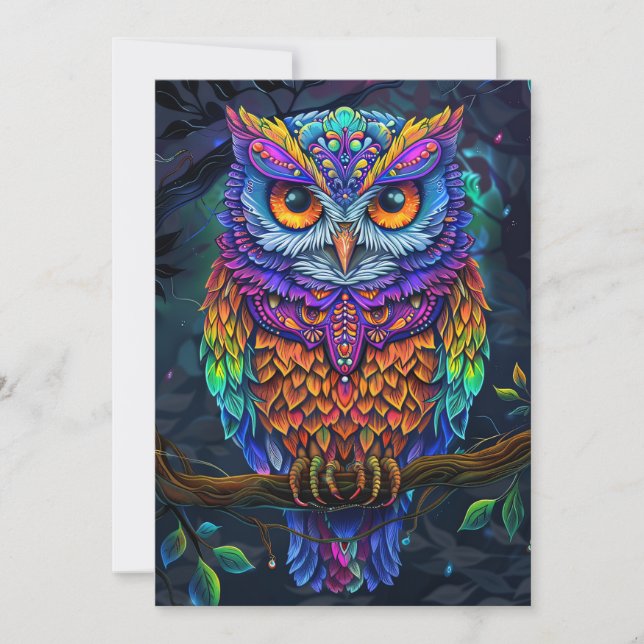 Cute Owl Colourful Abstract Bird Animal Nature Art Invitation (Front)