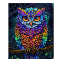 Cute Owl Colourful Abstract Bird Animal Nature Art