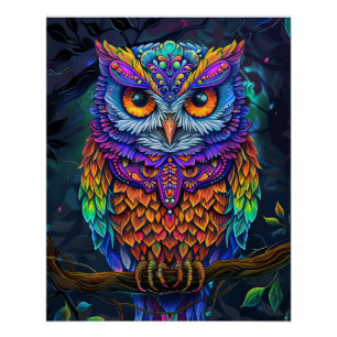 Cute Owl Colourful Abstract Bird Animal Nature Art Poster