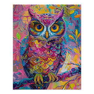 Cute Owl Colourful Abstract Bird Animal Nature Art Poster