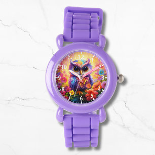 Cute Owl Colourful Bright Floral Kids Girly Watch