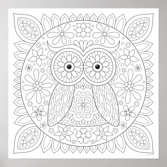 Download Cute Owl Colouring Poster - Owl Mandala Art Poster | Zazzle.co.uk