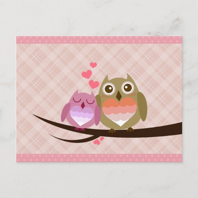 Cute Owl Couple Full of Love Heart Invitation (Front)