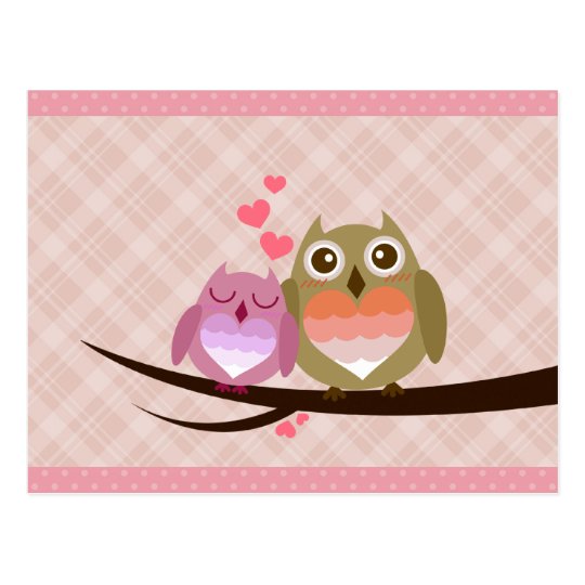 Cute Owl Couple Full of Love Heart Invitation Postcard