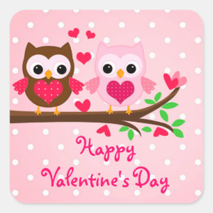 Cute Owl Couple I Love You Happy Valentine's Day Square Sticker