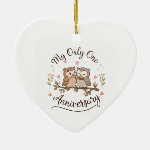 Cute Owl Couple My Only One Romantic Anniversary C Ceramic Tree Decoration