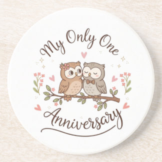 Cute Owl Couple My Only One Romantic Anniversary C Coaster