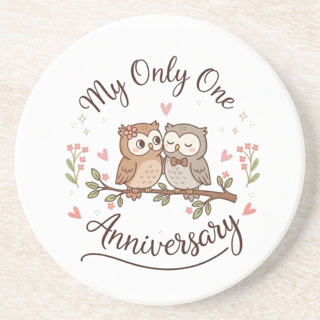 Cute Owl Couple My Only One Romantic Anniversary C Coaster (Front)