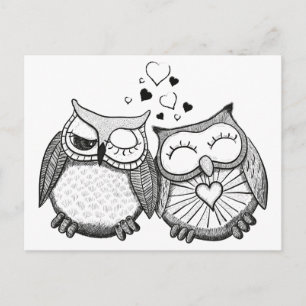 Cute owl couple postcard