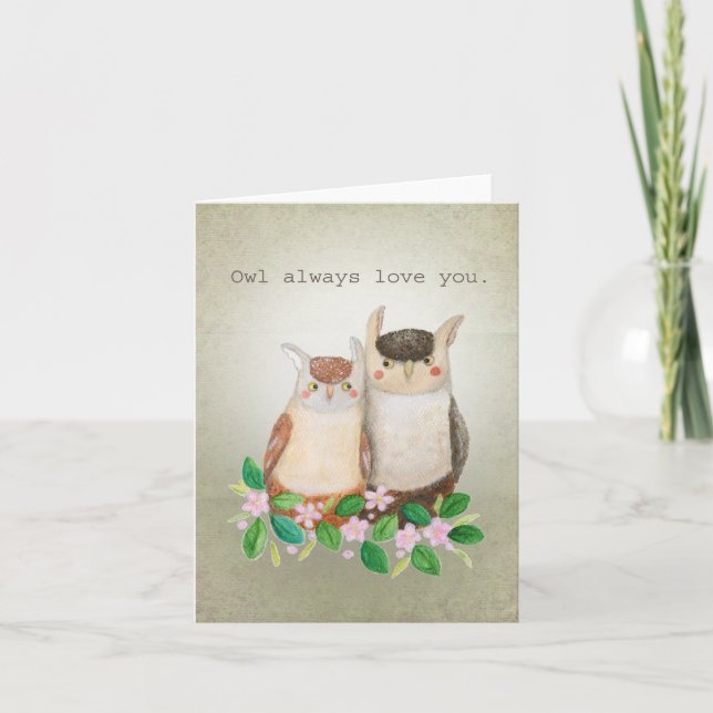 Cute Owl Couple Woodland Animal Pun Funny Love Card (Front)