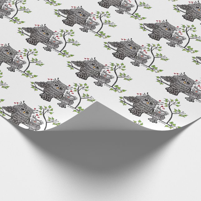 Cute Owl Couple Wrapping Paper (Corner)