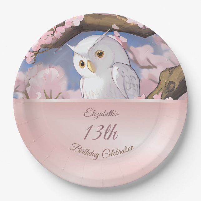 Cute Owl | Custom Birthday Paper Plates (Front)