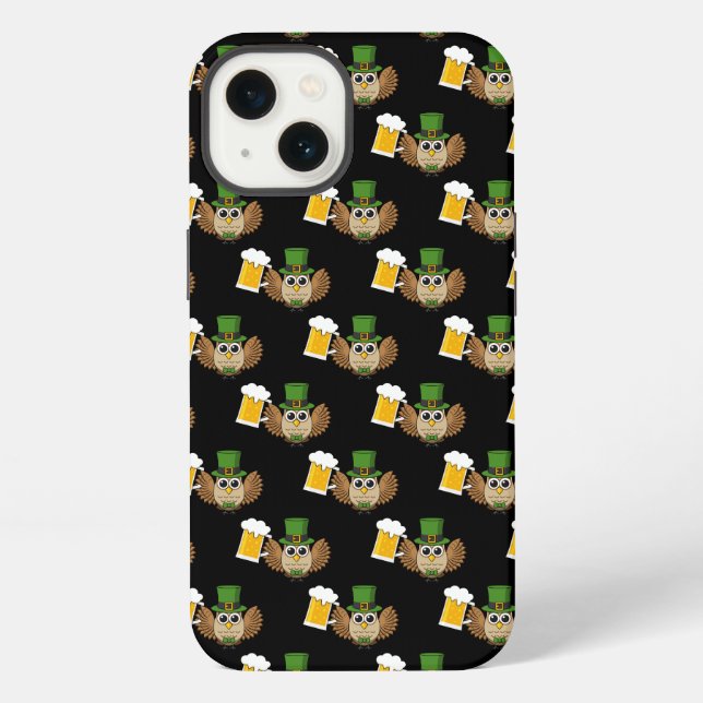 Cute Owl Drinking Beer St Patrick's Day Pattern iPhone Case (Back)