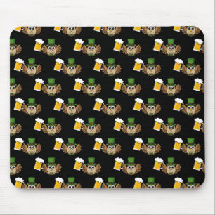 Cute Owl Drinking Beer St Patrick's Day Pattern Mouse Mat