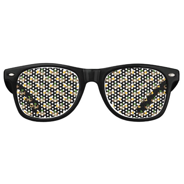 Cute Owl Drinking Beer St Patrick's Day Pattern Retro Sunglasses (Front)